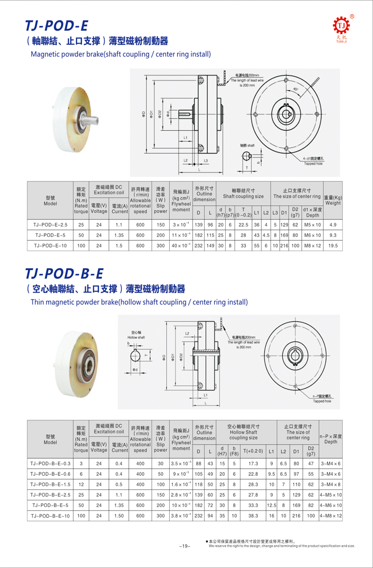 空心軸超薄型磁粉制動(dòng)器參數(shù)表